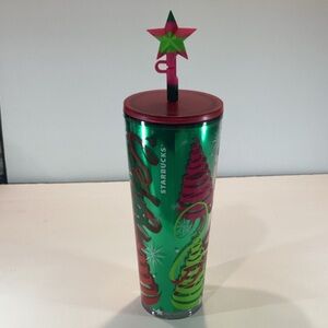 Starbucks 2023 Green and Red Christmas Tumbler With Star Straw Topper